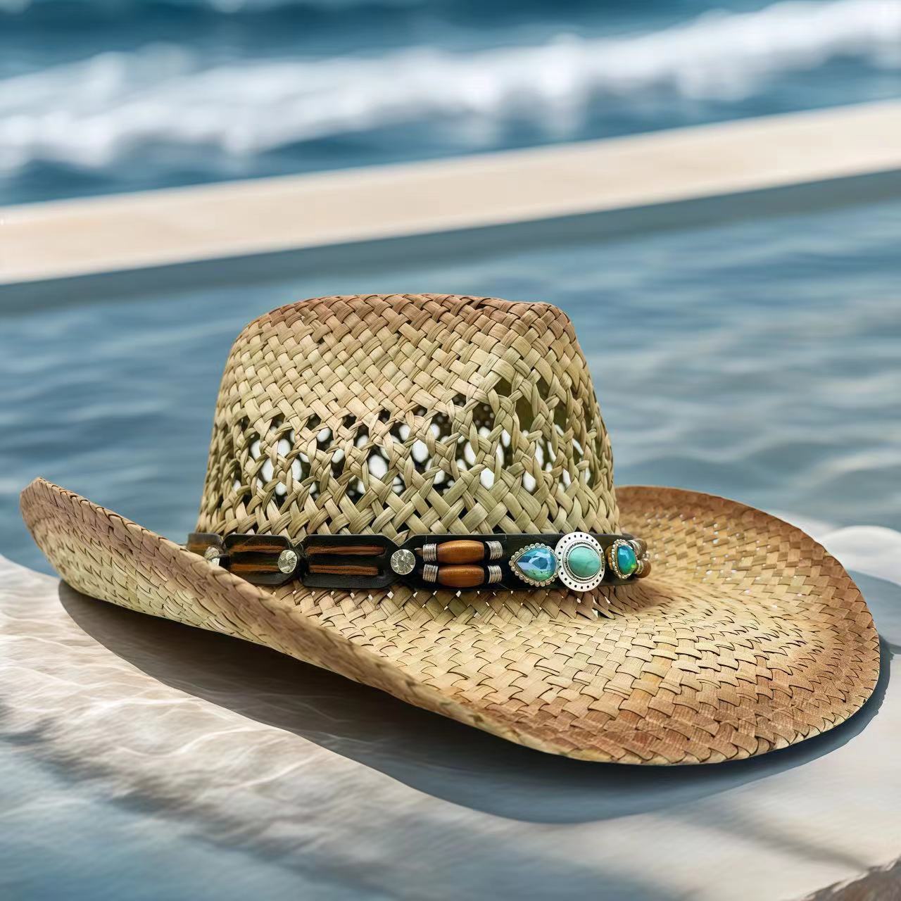 라인스톤 카우보이 모자 밀짚 햇빛 가리개 모자 여성 남 - Cowboy Hat Straw 리뷰 및 가격