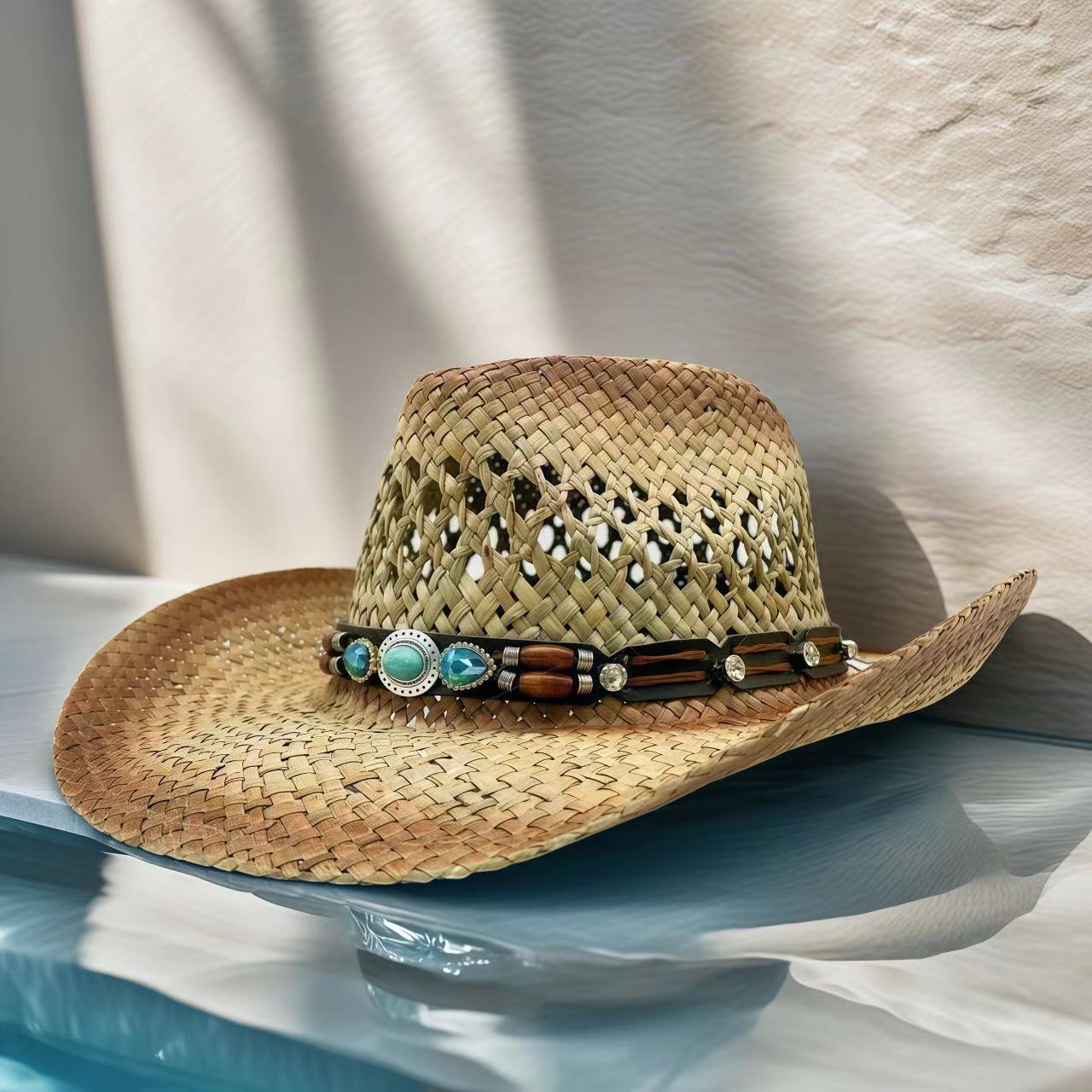 라인스톤 카우보이 모자 밀짚 햇빛 가리개 모자 여성 남 - Cowboy Hat Straw 리뷰 및 가격