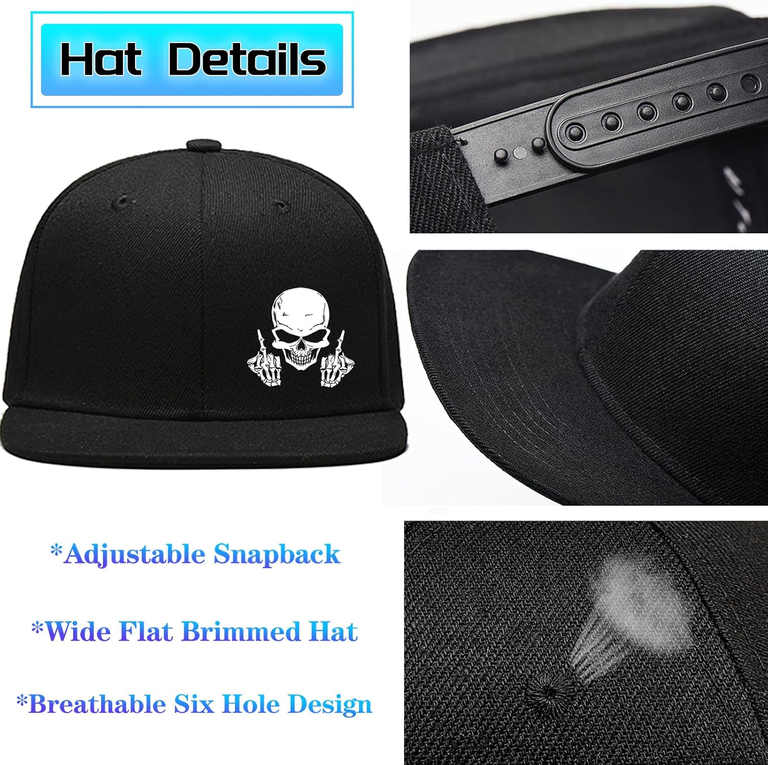 남성용 해골 중지 손가락 스냅백 모자, 남성용 플랫 빌 - Snapback Hat Flat 리뷰 및 가격